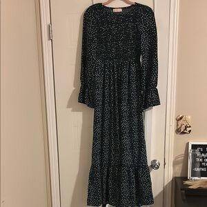 Elegant green and White Polka Dot Dress